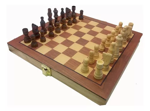 Jogo xadrez dobravel pecas e tabuleiro madeira oficial