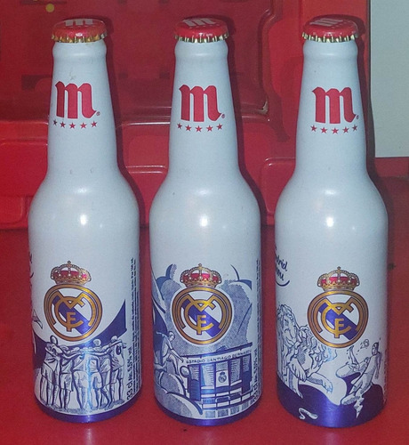 Botella Aluminio Cerveza Mahou X 3 Full Real Madrid (Usado)