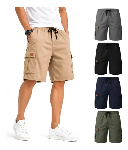 Bermuda Cargo Hombre Casual Diseño Con Múltiples Bolsillos