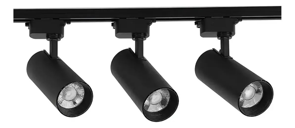 Lámparas Tipo Spot Con Riel De 1m X 3 Unid De 10w. Estructura Negro Luz Calida