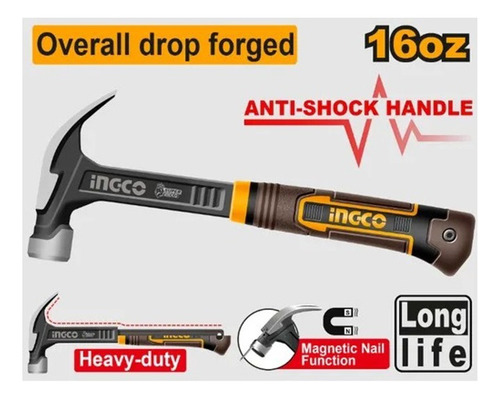 Martelo Unha Ingco Antivibracao Com Cabo Fibra - Hch81016l