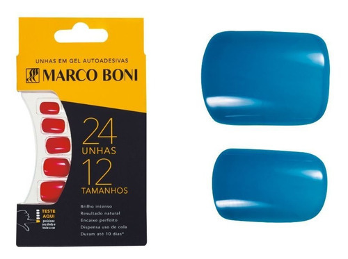 Kit Com 24 Unhas Postiças Em Gel Autoadesiva Com 12 Tamanhos Cor Azul Profundo