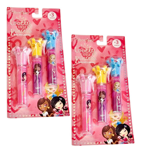 Kit 6 Brilho Labial Infantil Crianças Disco Teen 3 Cores Acabamento Glitter Cor Coral