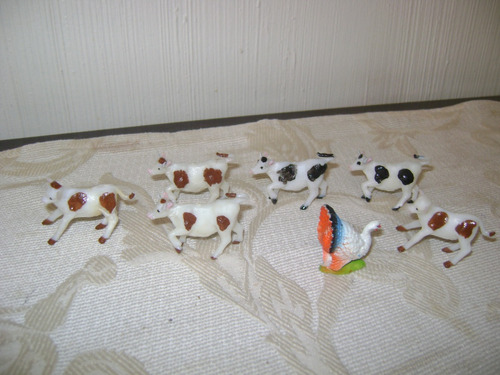 7 Animalitos Plastico Tipo Eg Toys Arg  Vacas Terneros Pavo 