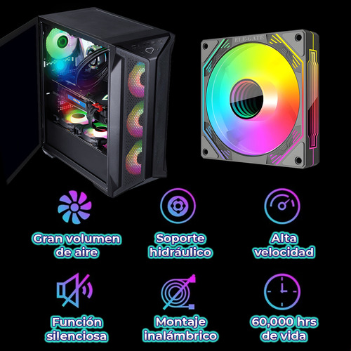 Ventilador Pc Chasis 120mm RGB Pwm Refrigeración Silenciosa Led Color Negro Ele-Gate
