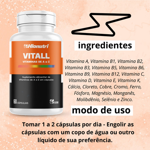 Vitaminas De A A Z 60 Capsulas 500mg | Hionutri Sem Sabor