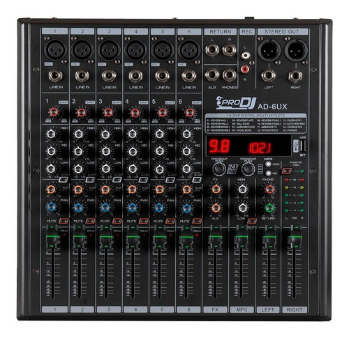 Imagen 1 de 4 de Consola Mezclador Pro Dj Ad6ux Bluetooth Mp3 Usb