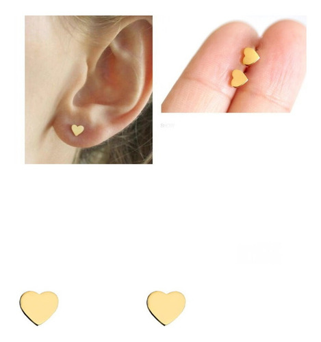 Set Topitos Acero Inoxidable Corazón Dorados Set Topitos Acero Inoxidable Corazón Dorados