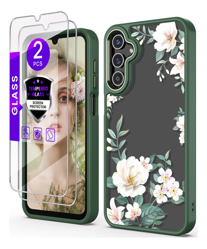 Funda P/samsung A25+protectores De Vidrio Flores Verde