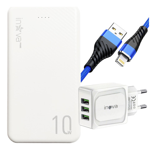 Carregador Portátil + Fonte 3 Entradas + Cabo Usb-c Tipo C