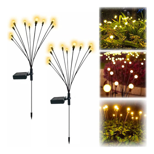 2 Pcs Luz De Luciérnaga Led Lampara Solar Jardin 10 Cabezas