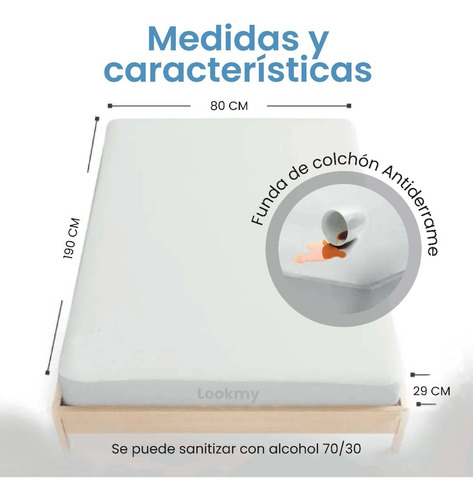 Cubrecolchon Impermeable 1 Plaza Funda Protectora 190x80