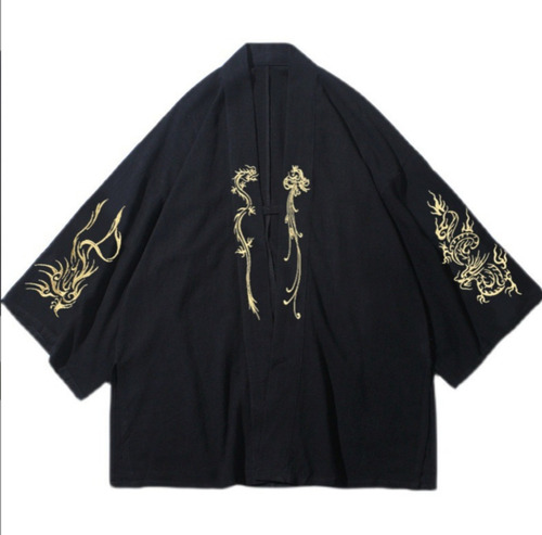 Hombres Kimono Vintage Abrigo Dragón Japonés Bordado