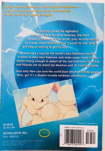 Pokémon The First Movie Mewtwo Strikes Back, Scholastic 1999 (Usado)