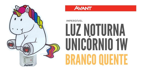Imagem 1 de 4 de Luz Noturna Led Abajur Infantil Unicórnio 1w Avant 3000k