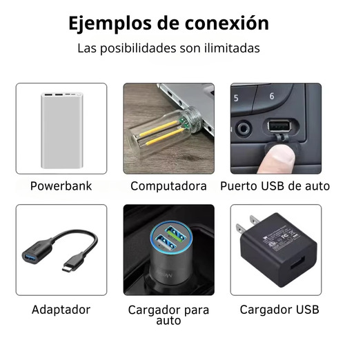 Kit 8 Mini Focos Filamento Led Usb Luz Vintage Dimmer Táctil
