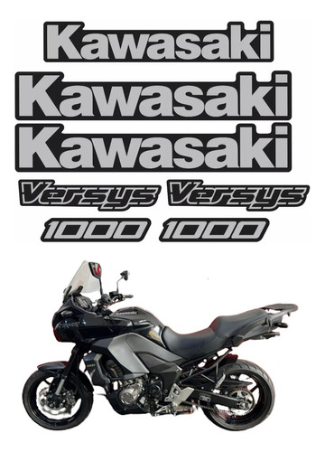 Kit Adesivos Emblemas Para Kawasaki Versys 1000 Preta 13409 Cor Preto