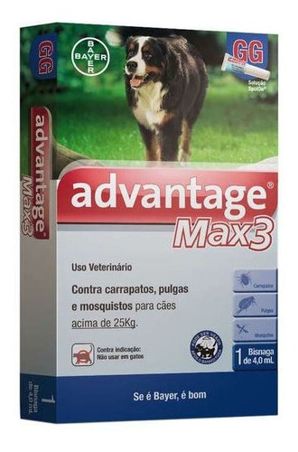 Combo Advantage Max3 4ml Para Cães Acima De 25 Kg  3 Pipetas