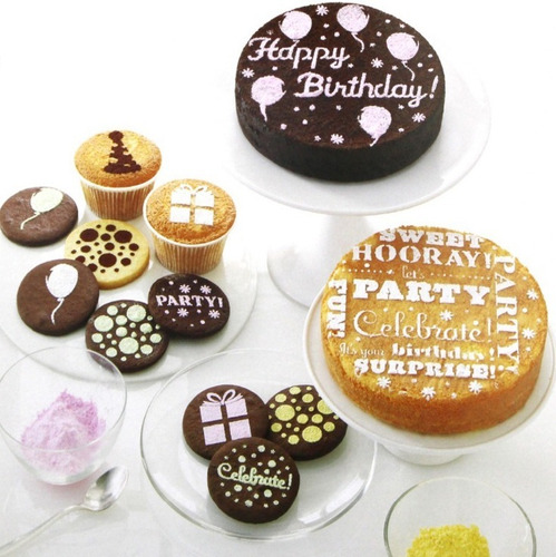 Set De 8 Stencil Para Decoracion Torta Y Cupcakes Happy 