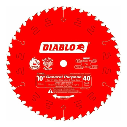 Disco Diablo 10puLG 40 Dientes P/corte Madera Gruesa D1040x