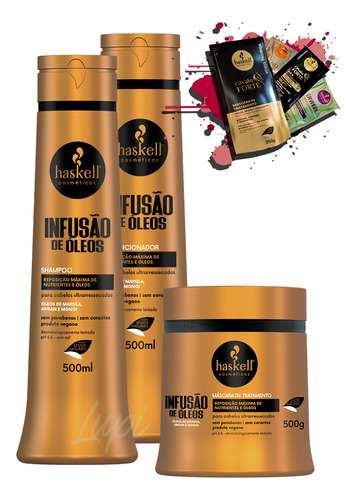 Kit Haskell Infusão De Óleos Shampoo Cond Máscara 500gr