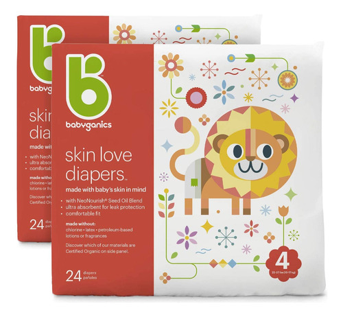 Pañales Babyganics, Tamaño 4, 24 Ct, Pañales Ultra Absorbent