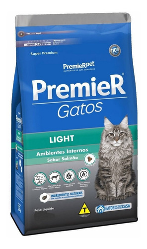 Premier Ração Gato Adulto Ambiente Inter. Light Salmão 7,5kg