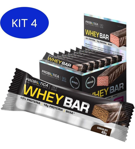 Kit 4 Whey Bar Probiótica Caixa Com 24 Unidades - Chocolate