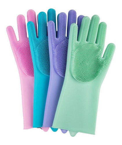 Imagem 4 de 6 de Luvas Magica Escova Limpeza Silicone Lava Louça Prato Carro