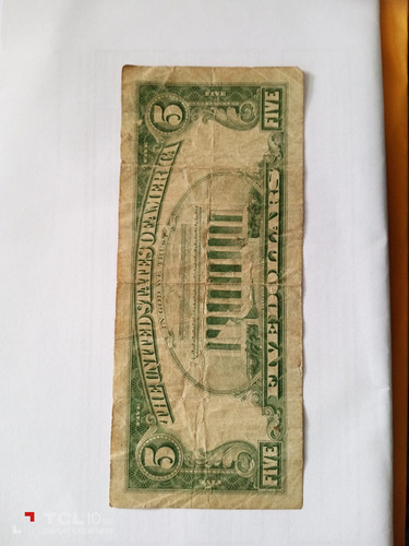 Imagen 3 de 4 de Billete De 5 Dolores Cello Rojo Série