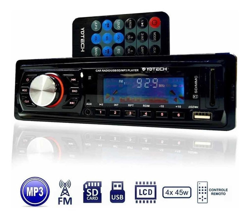 Toca Radio Fm P/ Carro Mp3 Automotivo Usb Sd Aux Player Som