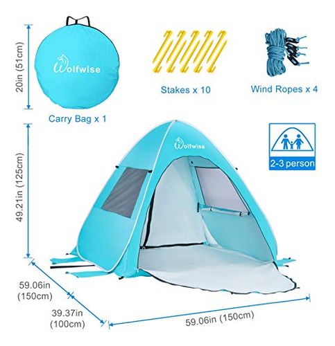 Wolfwise Upf 50 Easy Pop Up Beach Tent Sun Refugio Instant A
