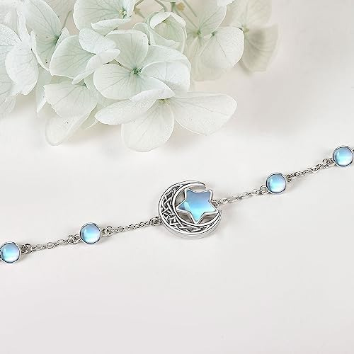 Hukkun Pulsera De Piedra Lunar De Plata De Ley Con Forma De