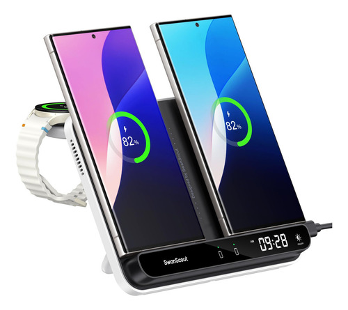 Estación De Carga Para Samsung Watch, Cargador Inalámbrico Dual Para Samsung S25 Ultra/s25+/s25/s24/s23/s22/s21/z Flip/z Fold, Para Galaxy Watch 7/ultra/6/5/4/3,swanscout 710s