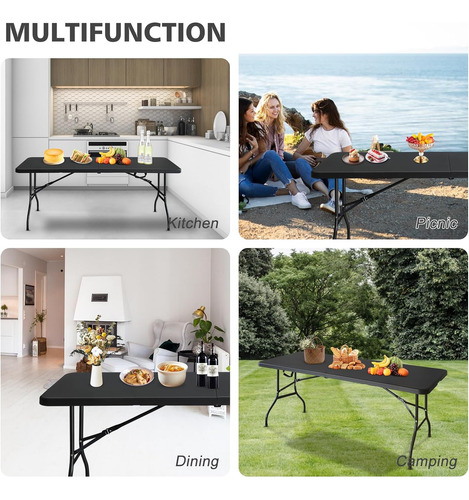 Portable 6ft Folding Table, Heavy Duty Plastic Fold-in-half