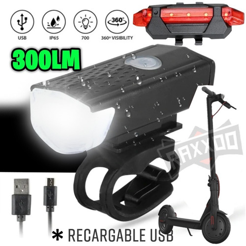 Imagen 1 de 2 de Set Luces Bicicleta Y Scooter Frontal Posterior Recargable