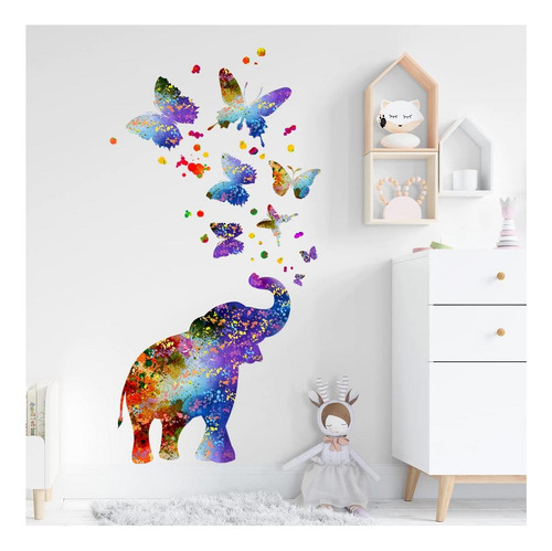 Calcomanías Creativas De Pared De Elefante Colorido Calcoman