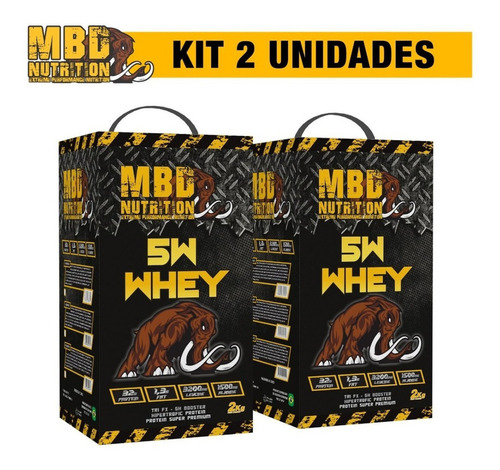 Kit 2 Unidades Whey Protein 5w Mbd Nutrition 2kg Sabor Leite Ninho+ Morango