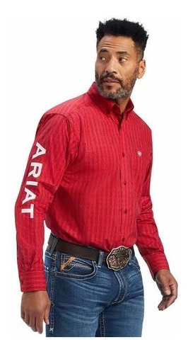 Camisa Ariat Vaquera Classic Caballero Roja Logo En Manga