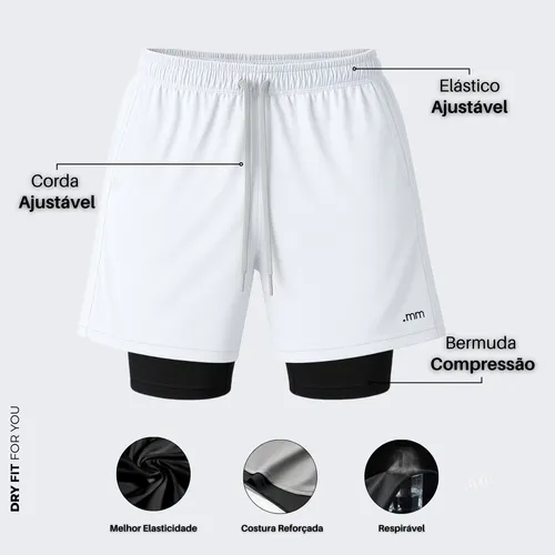 Bermuda Dupla Masculina Compreensão 2 Em 1 Short Esporte