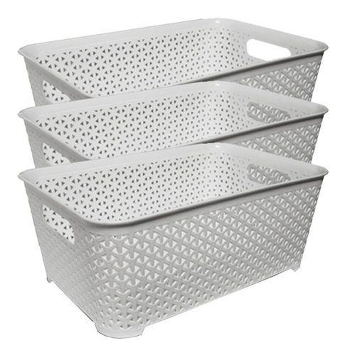 Canastos Organizador Plastico Cesto Rattan Grande Bajo X3 Colombraro