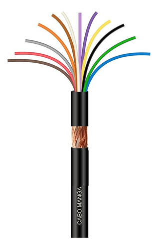 Cabo Manga 12 Vias X 22 Awg Preto 50 Metros - Com Blindagem