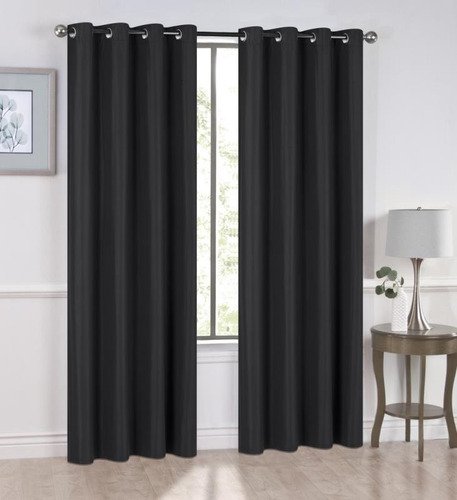 Cortina Blackout Textil Con Argollas Bloquea 100% Paso Luz Negro