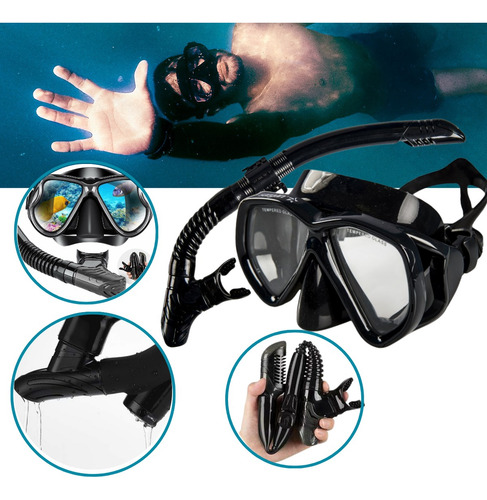 Kit Mergulho Máscara Óculos Lentes Profissional Snorkel Nfe