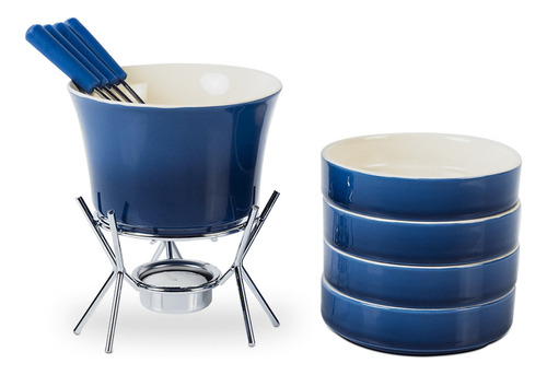 Conjunto De Fondue Brinox Cerâmica C/ Ramekins 11 Pç Azul