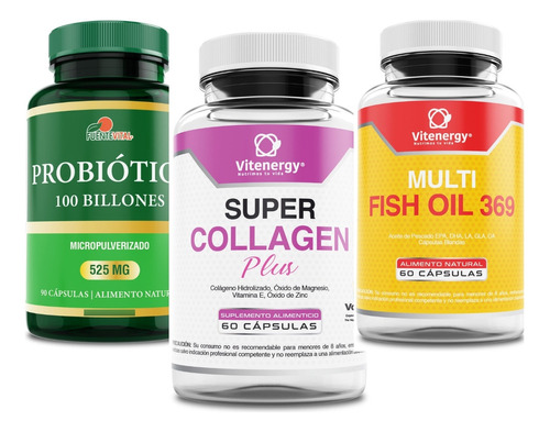 Probiótico 100 Billones + Colágeno Fortificado + Omega 369 