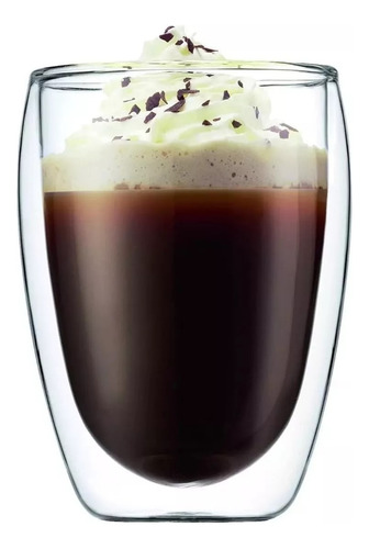 Kit 6 Copo Vidro Duplo 350ml Parede Dupla Cafe Chopp Suco Cor Transparente