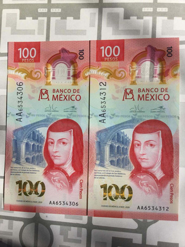 2 Billete De 100$ Nuevo Serie Aa (sor Juana Inés De La Cruz)