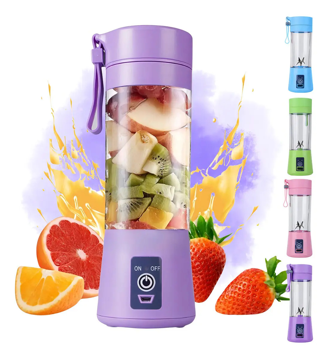 Mini Liquidificador Portátil Usb 6 Lâminas 380 ml Batedor Shake Copo Mixer Recarregável Fruta Suco Vitamina Cor Lilás