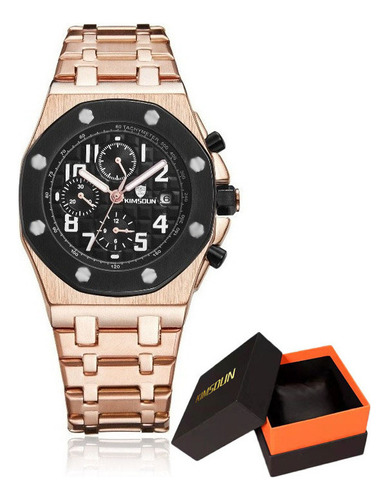 Reloj Mecánico Kimsdun Chronograph Con Correa De Acero Para Color De La Correa Rose Black Black